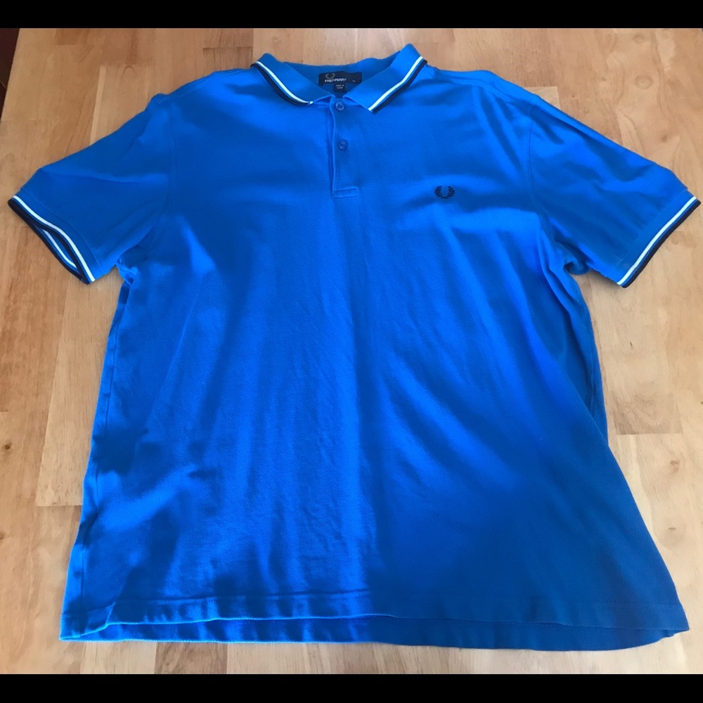 VINTAGE Fred Perry Polo Shirt Blue w/ Black & White piping XL